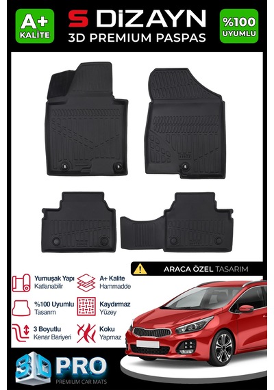 S-dizayn Kia Ceed 3d Pro Havuzlu Paspas 2012-2018 A+ Kalite