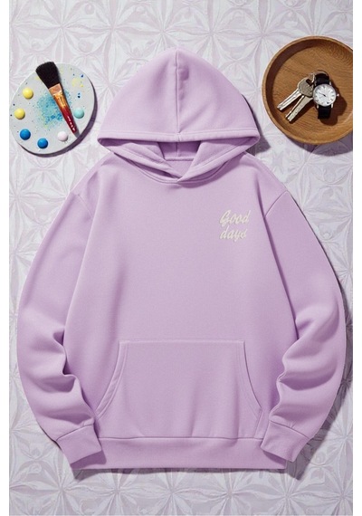 Uyguntarz Unisex Good Days Baskılı Oversize Sweatshirt Lila