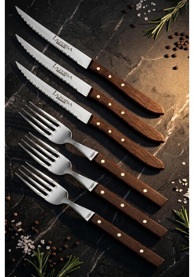 Hand Craft Serisi Steak Et Bıçağı Çatalı 6 Lı Set Mutfak Bıçak Seti Mtf-060 Çok Renkli