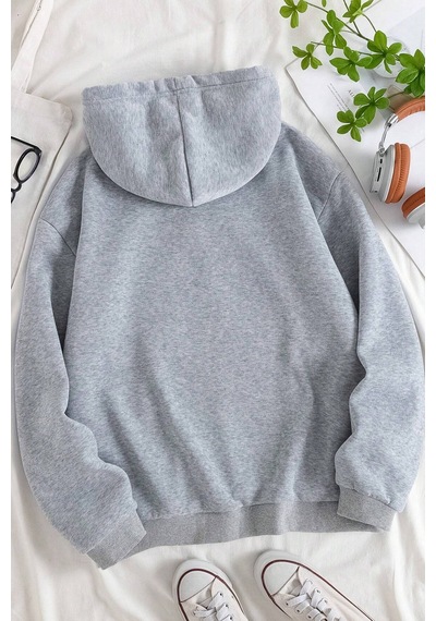 Unisex Panda Baskılı Oversize Sweatshirt Gri