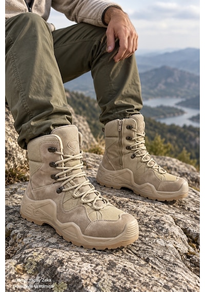 Muggo Everest Erkek Tactical Askeri Fermuarlı Ve Bağcıklı Postal Çöl Botu Bej