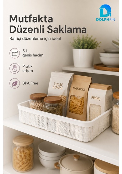Jute Çok Amaçlı Sepet 5 L Mutfak Banyo Dolap İçi Saklama Düzenleyici Organizer 34x26x6,5 Cm beyaz