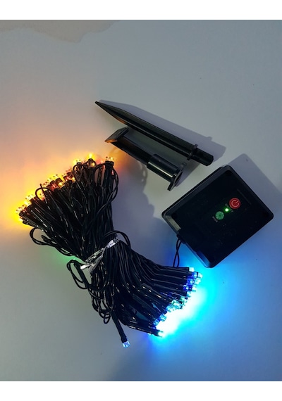 Solar 100 Ledli 12 Metre Renkli Bahçe Aydınlatma Dekorasyon Güneş Enerjili Led Renkli Işık Yılbaşı