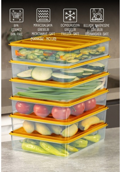 17'li Buzdolabı Düzenleyici Organizeri Mikrodalgaya Uygun Difriz Saklama Kabı 5x3500ml 12x775ml Turuncu