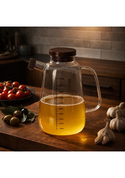 Porsima Lm-0109 Livra Kapaklı Borosilikat Cam Yağlık Sirkelik Yağdanlık 1000ml Şeffaf