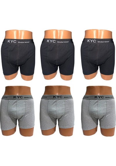 Kyc Shopping 6 Adet Siyah-gri Karışık Renk Pamuklu Likralı Penye Esnek Kumaş Boxer