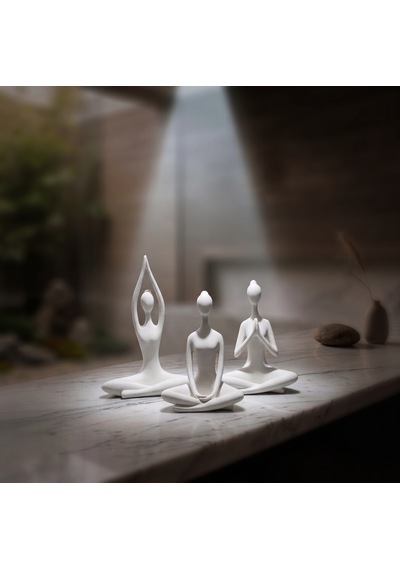 12 Cm 3 Lü Yoga Figürü Biblo Seti Modern Ev Dekoru Tv Ünitesi Ve Raf Aksesuarı Beyaz