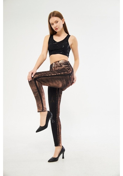 Varaklı Çift Renk Jean Pantolon 001