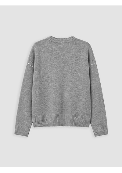Lcw Modest Gri Zımba Detayları Oversize Kadın Triko Kazak Xl-2xl