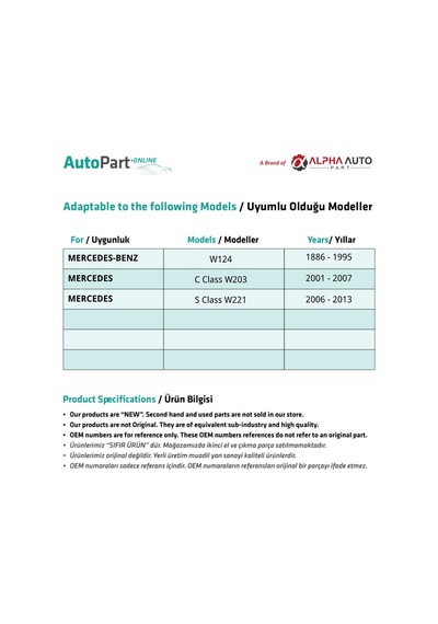 Mercedes Benz W124 için Çamurluk Ağzı Sağ-Sol-SET
