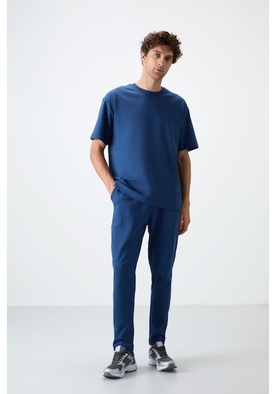 Tommy Life Parlament Pamuklu Kalın Yumuşak Dokulu Oversize Fit Basic Erkek Eşofman Takım - 85251 Mavi