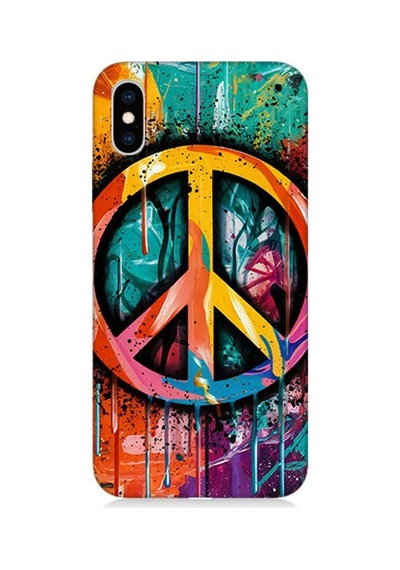 Apple Uyumlu iPhone Xs Max Renkli Barış İşareti Desenli Silikon Kılıf Çok Renkli