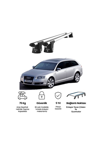 Trio-ıı Audi A6 Avant 2005-2010 Kilitli Ara Atkı 120cm Port Bagaj Tavan Barı
