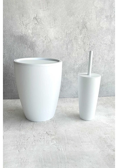 Primanova Pure 2'li Banyo Seti Çöp Kovası + Tuvalet Fırçası Beyaz Renkli
