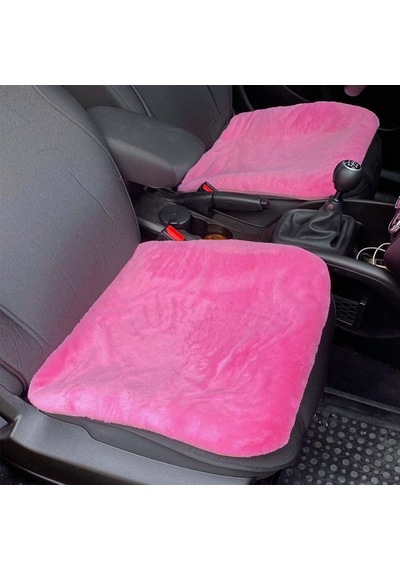 Yumuşak Tüylü Peluş Serme Oto Koltuk Koruyucu Minder Ön 2& 39li Şeker Pembe