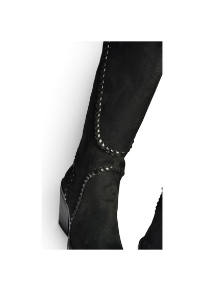 Fox Shoes Z996008502 Siyah Süet Kalın Topuklu Kovboy Model Kadın Çizme