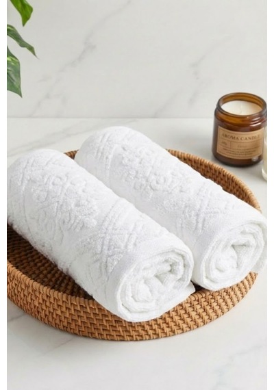 Buççin Online Mağaza 2'li Jakarlı Banyo Ayak Havlusu Seti - Premium Pamuklu Beyaz Banyo Paspası %100 Pamuk Beyaz Çok Renkli