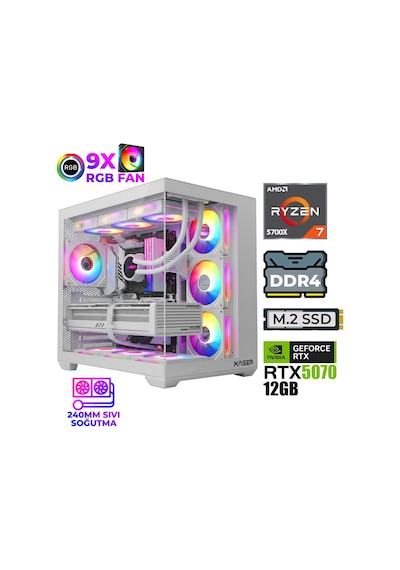 Xaser MASTER X6 R7-5700X 32 GB 1 TB M.2 NVMe SSD 12 GB RTX5070 Free Dos Masaüstü Oyuncu Bilgisayarı
