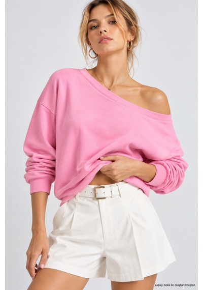 Wild Bee Kadın Açık Pembe Düşük Omuz Modal Bluz