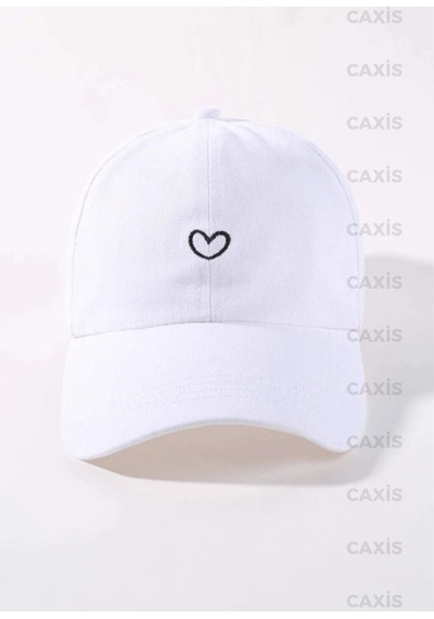 Caxis Minik Kalp Baskılı Şapka Ayarlanabilir Çırtlı Gabardin Cap Beyaz