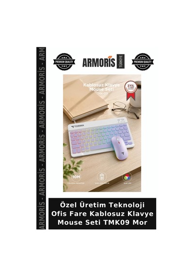 Özel Üretim Teknoloji Ofis Fare Kablosuz Klavye Mouse Seti Tmk09 Mor