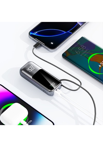Cepini Cp-01 10.000mah 22.5w Süper Hızlı Şarj Powerbank - Ultra Kompakt Ve Kordon Kablolu Metalik