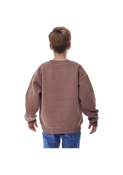 Erkek Çocuk Sweatshirt %100 Pamuk Rahat Kalıp 5-10 Yaş Kahverengi