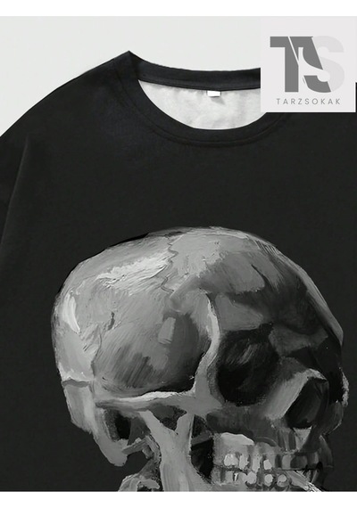 Startmore Goth Erkek Koyu Gotik Kafatası Baskılı T-shirt Siyah