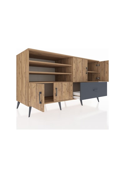 Kronos Konsol 5 Raflı Tek Çekmeceli 4 Kapaklı 176x59x99 Çam-çam/a Çam-çam/antrasit