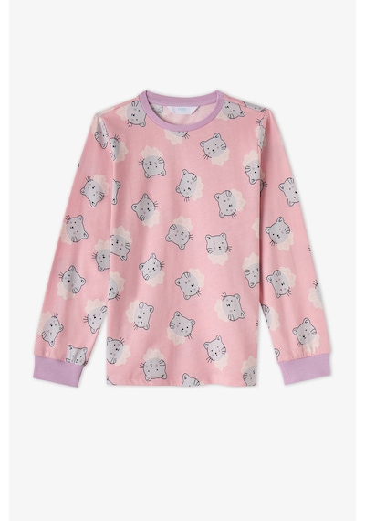 Penti Kız Çocuk Pembe Dainty Kitty Pamuklu Uzun Kollu 2li Pijama Takımı