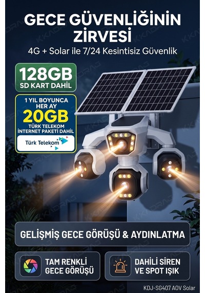 4 Kameralı - Solar Panelli 16000 Mah. Turk Telekom Yıllık Hat - 20mp Güvenlik Kamerası Tt20