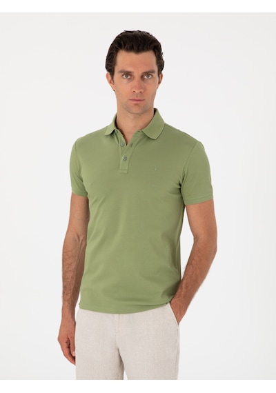 Açık Yeşil Slim Fit Polo Yaka Pamuklu Basic T-shirt Acık Yesıl