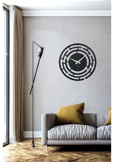 Labirent Model Metal Lazer Kesim Akar Sessiz Mekanizmalı Duvar Saati 40 40 Cm -m024 Siyah
