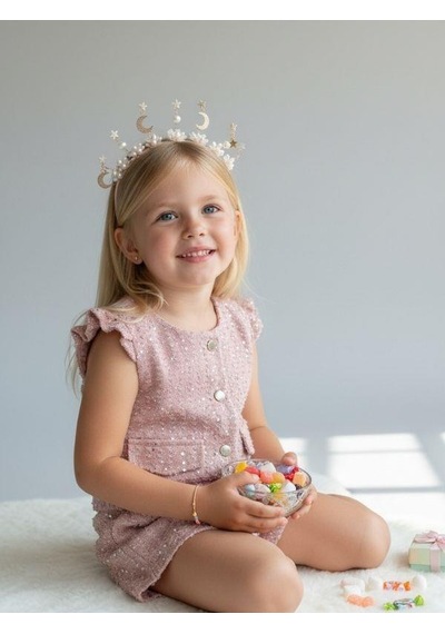 Zekids Kız Çocuk Payet Dokulu Yelek Ve Şort Takım-16899 Pudra