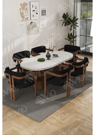 Avvio Arion Serisi Bohem Ayak 6'lı Tokyo Metal Demonte Sandalye 80x160 Masa Sandalye Takımı Beyaz Masa Sandalye Kahve Kumaş Siyah Avvio Arion Serisi Bohem Ayak 6'lı Tokyo Metal Demonte Sandalye 80x160 Masa Sandalye Takımı Beyaz Masa Sandalye Kahve Kumaş Siyah