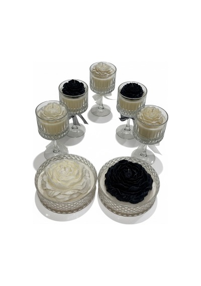 Cam Tabakta Büyük Şakayık Gül %100 Soya Ve Balmumu Organik Mum Kokusu Tercih Yapılabilir 18x6 Cm Krem
