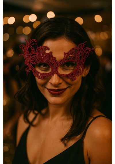 Çift Taraflı Dantel Maskeli Siyah Kırmızı Renk Seçenekli Şık Masquerade Yüz Aksesuarı Parti Stil Model - 7
