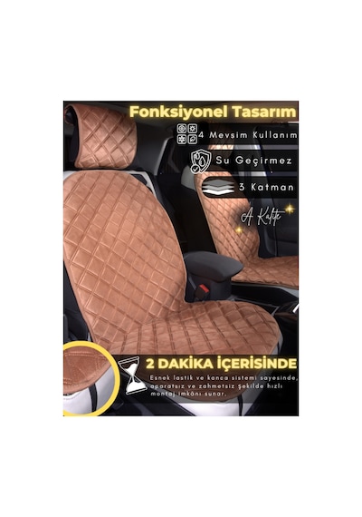 Audi Q5 Uyumlu 2'li Süet Oto Koltuk Minderi Terletmez Universal Su Geçirmez A1 Kahverengi