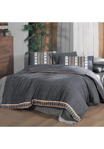 Tomris King Size Battal Boy %100 Pamuk Flanel Pazen Nevresim Takımı Gri Gri