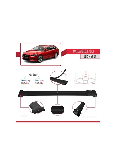 Mazda 6 Gj1/gl 2013 Ve Sonrası İle Uyumlu Fly Model Ara Atkı Tavan Barı Siyah 3 Adet Bar