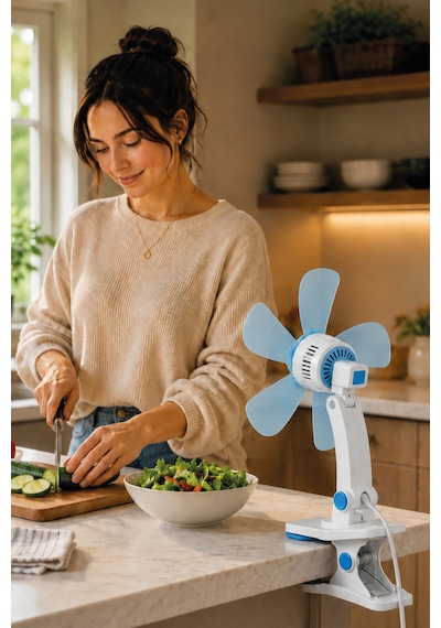 Waldern Taşınabilir, Sessiz Akrobat - Klipsli Fan - Masa Üstü Mavi Vantilatör - 32 Cm & 180 Eğim