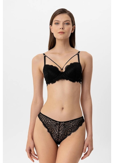 Pierre Cardin Lingerie 4886 Kadın Soft Push Up Dantelli Sütyen Takım Siyah