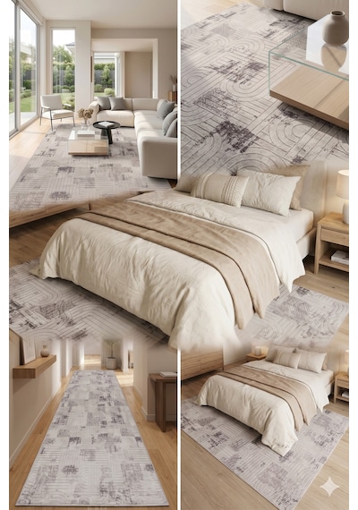 Villadia Home Textile Emboss Kabartmalı Kaymaz Taban Yıkanabilir Leke Tutmaz Kolay Temizlenir Dört Mevsim Yolluk Koridor Salon Yatak Mutfak Odası Gri