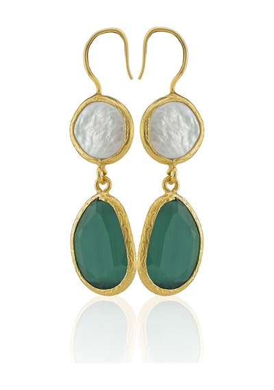 Kadir Jewellery 22 Ayar Altın Kaplama Kadın İnci Küpe -el İşçiliği Ve Hipoalerjenik Küpe Koyu Yeşil 99863817
