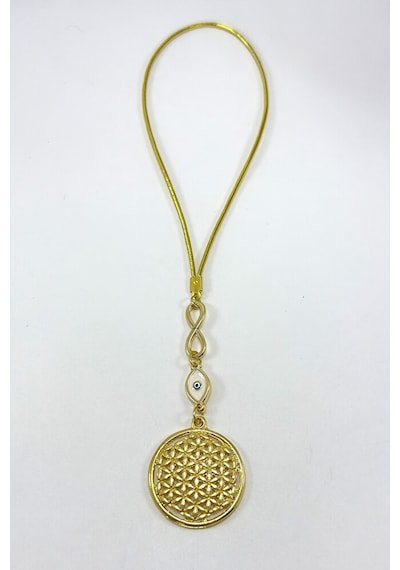 Nazar Boncuğu Sonsuzluk Detaylı Metal Gold Yaşam Çiçeği Araba Dik