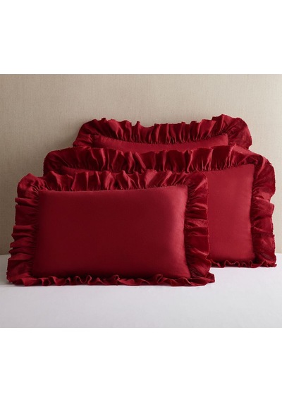%100 Pamuk Saten Yastık Kılıfı 2 Li Set Bordo