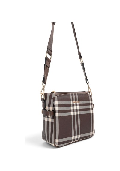 Silver & Polo Silver Polo Kahve - Kahve Çizgili Ekose Kadın Çapraz Çanta Sp884