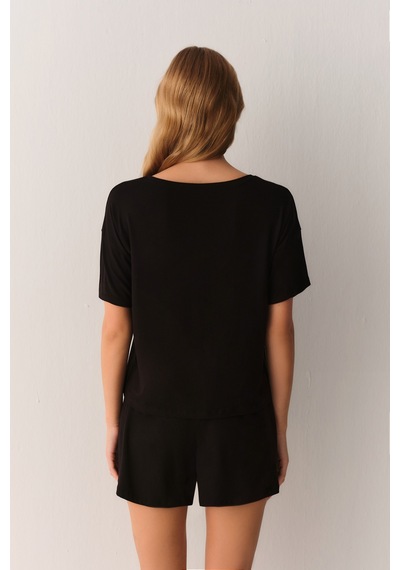 Suwen Stella Modal Tişört Şort Pijama Takımı Sh26603667s012 Siyah