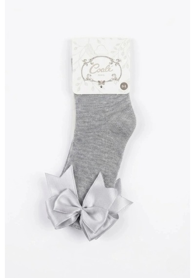 Cocole Socks Kız Çocuk Aksesuarlı Dizaltı Çorabı Tekli Pamuklu Düz Gri Fiyonklu