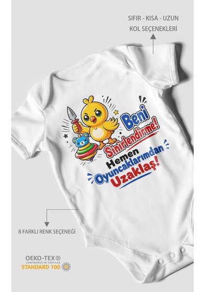 Morivokids Beni Sinirlendirme Mesajlı Kısa Kollu Bebek Body %100 Pamuk Beyaz